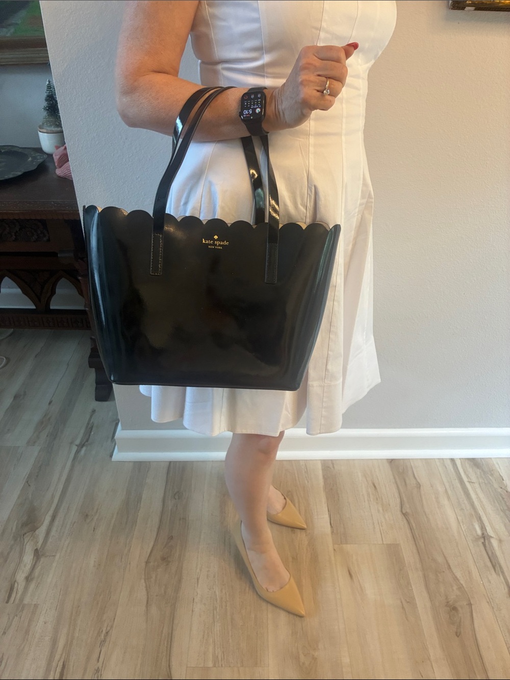 kate spade Black Scallop-Edge Patent Tote